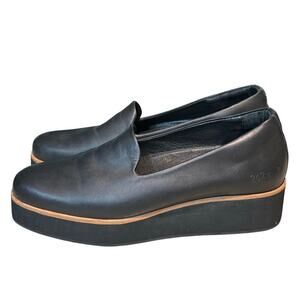 Gram Svarta Black Platform Flat Slip on Leather Loafers Shoes Size 7.5